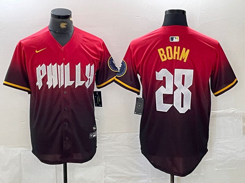 Men Philadelphia Phillies 28 Bohm Red City Edition Nike 2024 MLB Jersey style 1